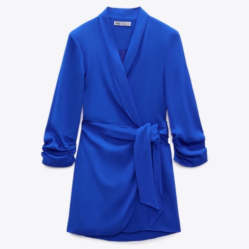 NWT Zara Woman Wrap Front Blazer Dress Blue Size S Small